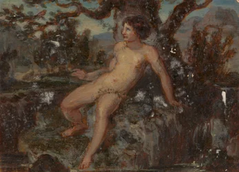 Figura Estudio de una mujer desnuda en un paisaje boscoso