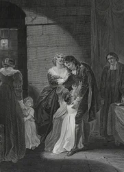 Última entrevista de Lord W. Russel con su familia, grabado por George Noble, ilustración de 