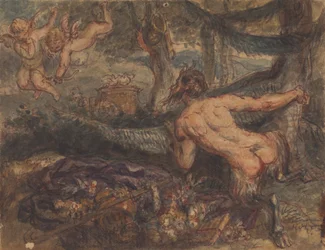 Pan, Espiando, Desde Detrás de un Árbol, a Putti, Disparando Flechas