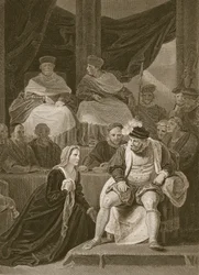 Juicio del matrimonio de Enrique VIII, grabado por T. Holloway, ilustración de 