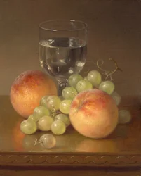 Naturaleza muerta, copa de vino, dos melocotones, s.f. (óleo sobre lienzo)