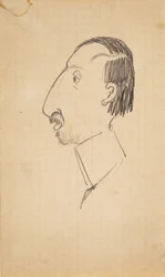 Caricatura de Karl Isakson, perfil hacia la izquierda