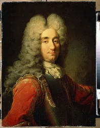 Retrato de un hombre (Retrato de un hombre). Pintura de Robert Tournieres (1667-1752). Óleo sobre lienzo, medidas: 75 x 55 cm
