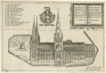Catedral de Lichfield - Vista Sur: grabado en placa de cobre, s.f. [siglo XVII]