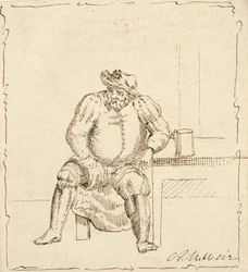 Boceto de hombre sentado con jarra, posiblemente Falstaff