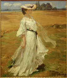 Mujer en paisaje del lago de Constanza