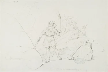 Ilmarinen takoo sampoa ; Originaalipiirustus piirrossarjaan "Kalewala, poema nacional finlandés, presentado en dibujos R.W.Ekman"