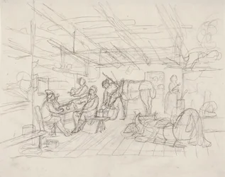 Boceto interior con un retrato del comerciante Julin