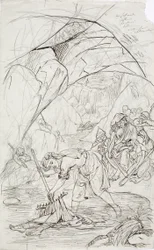 Madre del lemming en Tuonela, boceto para una serie de dibujos animados sobre el Kalevala