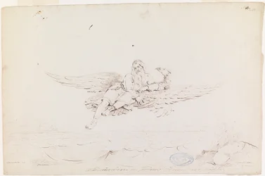 Väinämöinen llevado por un águila ; Dibujo original para "Kalewala, poema nacional finlandés, presentado en dibujos por R.W.Ekman"