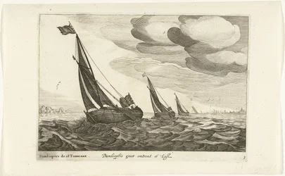 Damloopers Damloopers groot sobre 16 Last / Damloopers de 16 Tonneaux (título sobre objeto) Hollandse scheepstypen, 1627 (título de la serie) Varios barcos Don ton se sert dans les Unies Provincias / Iconos de varios barcos holandeses cuyo uso es principal