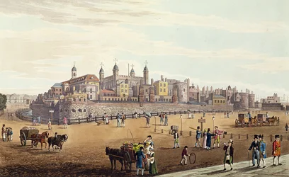 Vista de la Torre de Londres y la Casa de la Moneda, pub. por Colnaghi und Co, 1821