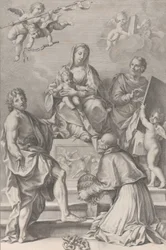 Madonna y Niño en el centro con San Juan Bautista, San Lucas, Papa Pedro Celestino, 1694