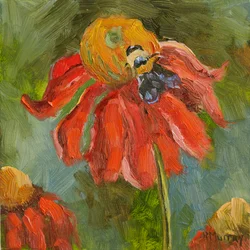 Kismet Coneflower, 2023 (óleo sobre panel)