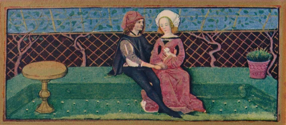 Abril - amantes en un jardín, siglo XV
