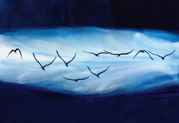 Pájaros azules en vuelo
