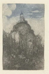 Construcción sobre una roca y descanso de los pastores con las ovejas al pie de la roca
Le Phare
Capilla alpestre