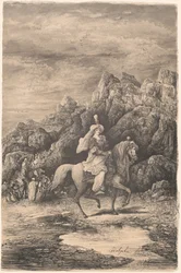 Amazona oriental en un paisaje montañoso desolado