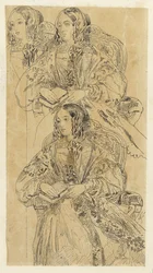 Hoja de estudios con dama sentada