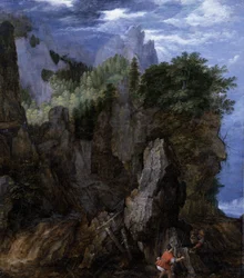 Paisaje con pescadores de cangrejos, c.1608 (óleo sobre tabla)