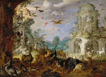 Paisaje con animales (óleo sobre madera de roble)