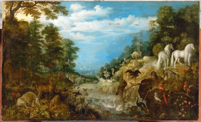 Paisaje con animales (pintura sobre lienzo)