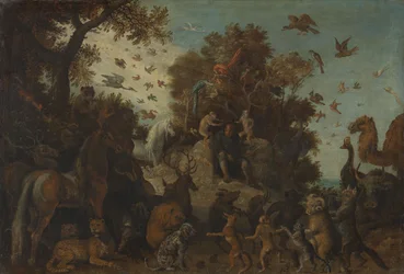 El poeta coronado por dos monos en la fiesta de los animales