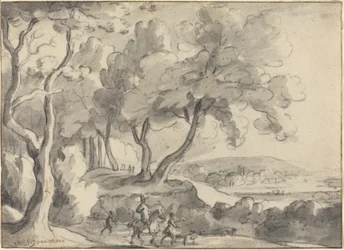 Jinete y Acompañantes al Borde de un Bosque