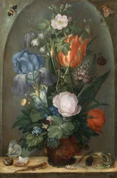 Naturaleza muerta con flores y dos lagartos, 1603