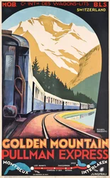 Cartel de la Compagnie Internationale des Wagons-Lits anunciando el Golden Mountain Pullman Express, hacia 1930 (litografía en color).