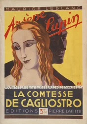 Portada de "La condesa de Cagliostro", una aventura de Arsène Lupin, de Maurice Leblanc (1864-1941) 1929 (litografía en color)