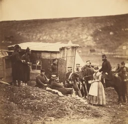 Campamento del 4.º Regimiento de Dragones de la Guardia, reunión festiva, franceses e ingleses