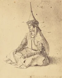 [Dibujo de una mujer turca sentada por Gentile Bellini]