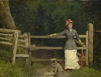 Mujer y perro en la puerta