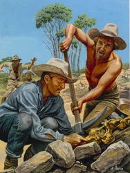 Buscadores de oro (gouache sobre papel)