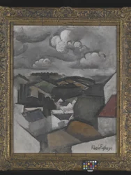 Paisaje con un pueblo, las colinas más allá de Meulan (óleo sobre lienzo)