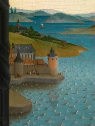 Detalle de San Lucas dibujando el retrato de la Virgen (óleo sobre tabla)