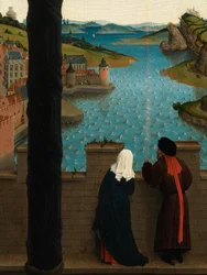 Detalle de San Lucas dibujando el retrato de la Virgen (óleo sobre tabla)