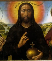 Cristo redentor entre la Virgen y San Juan Evangelista conocido como el Tríptico Braque. (detalle) Pintura de Rogier Van Der Weyden (1400 - 1464)