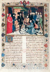 Presentación de las Crónicas de Henao al Duque de Borgoña Felipe el Bueno por Jean Wauquelin