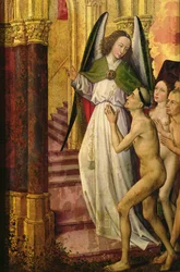 Los buenos siendo llevados al cielo, detalle de El Juicio Final, c. 1451