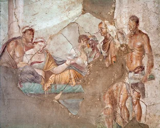 Un banquete, probablemente la reina de Numidia Sofonisba suicidándose al beber veneno, fresco