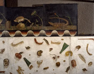 “Asarotos” (Suelo sin barrer) Fragmentos de mosaico firmado por Harakliton de Roma, siglo II d.C., Roma