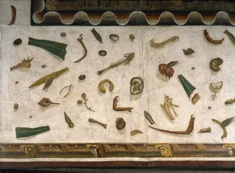 Asarotos (Piso sin barrer) Fragmentos de mosaico firmado por Harakliton de Roma, siglo II d.C., Roma
