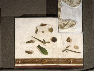 Asarotos (Piso sin barrer) Fragmentos de mosaico firmado por Harakliton de Roma, siglo II d.C., Roma