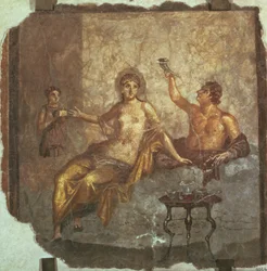 Pareja banqueteando con un esclavo, de Herculano, c.50-79 AD