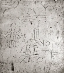 Graffiti blasfemo de una Crucifixión