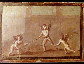 Cupidos jugando con una cuerda (fresco)