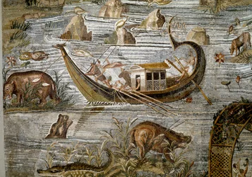 (detalle) del mosaico nilótico de Preneste (Palestrina) del santuario de la deidad de la Fortuna Primigenia, 80 a.C.