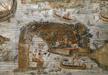 (detalle) del mosaico nilótico de Preneste (Palestrina) del santuario de la deidad de la Fortuna Primigenia, 80 a.C.